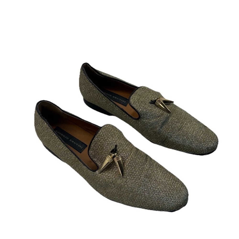 Giorgio Brutini Men’s Dress Shoes Loafers 11m Sparkle Gold Metallic Gray Bluish